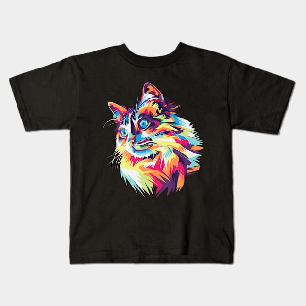 Colorful Cat Kids T-Shirt by oemsanex